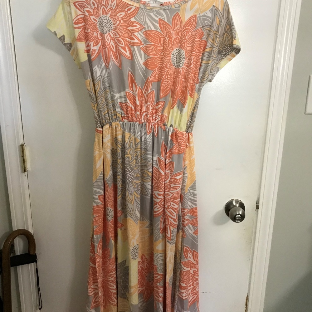 Orange, gray, yellow and white dress